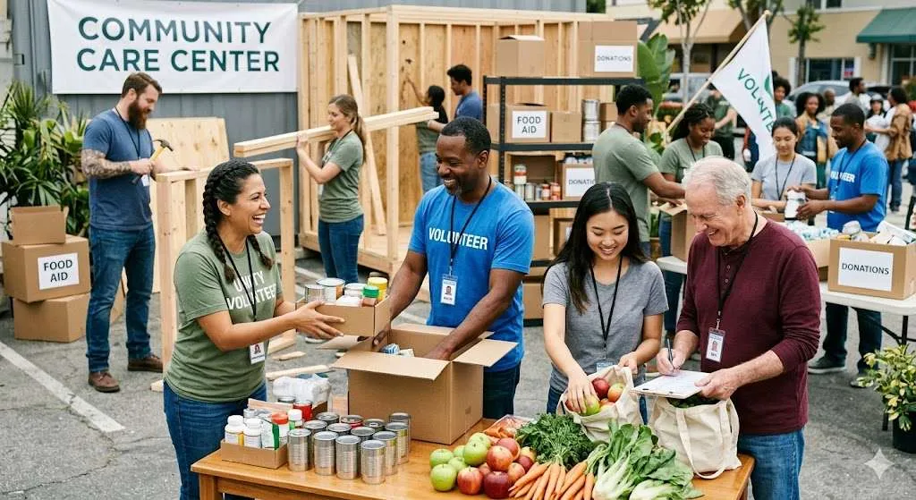 Volunteers working